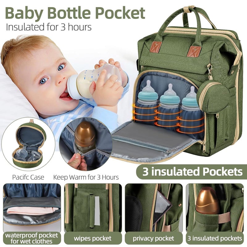 ZRSUN Baby Diaper Bag Backpack,Baby Shower Gifts, Multifunctional Travel Diaper Bag, Gifts for Mom with Portable Diaper Pad (Green) - Image 3